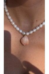ZÉNAÏS Rose Pearl Necklace Κολιέ από επιχρυσωμένο ασήμι 925 14 καρατίων