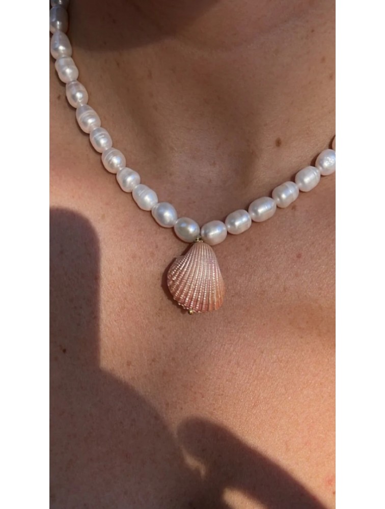 ZÉNAÏS Rose Pearl Necklace Κολιέ από επιχρυσωμένο ασήμι 925 14 καρατίων