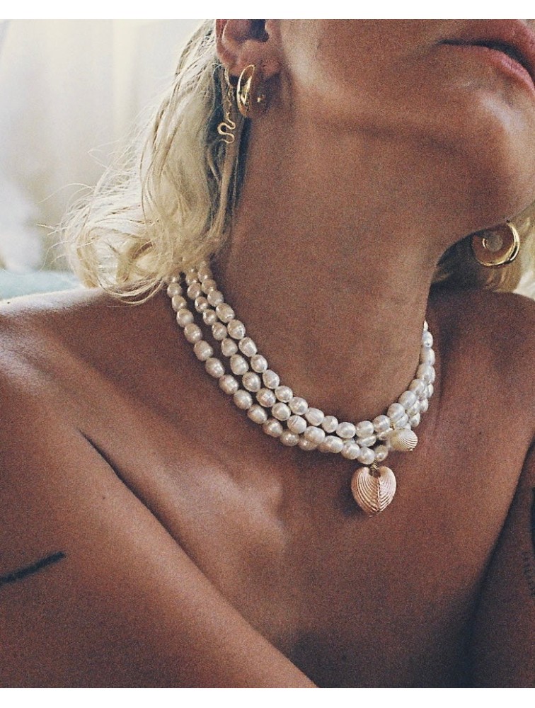 ZÉNAÏS Suzy Pearl Necklace Κολιέ από επιχρυσωμένο ασήμι 925 14 καρατίων
