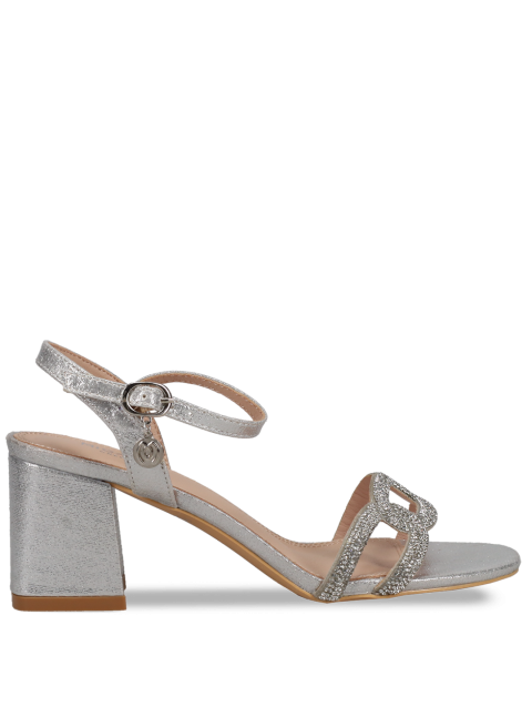 MIGATO Silver women's sandals with rhinestones