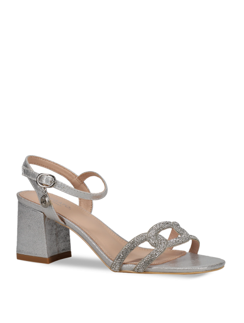 MIGATO Silver women's sandals with rhinestones