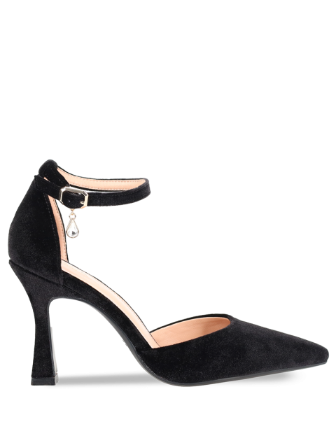 MIGATO Black Velvet Women's Heels with Strap