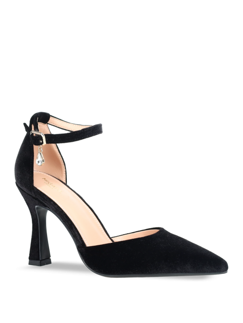 MIGATO Black Velvet Women's Heels with Strap