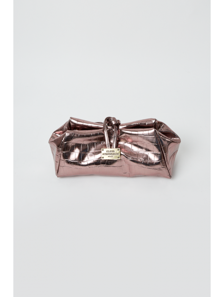 ELENA ATHANASIOU Croco Lunchbag Metal Grey Μεταλλικό Γκρι Κροκό Τσάντα Χειρός