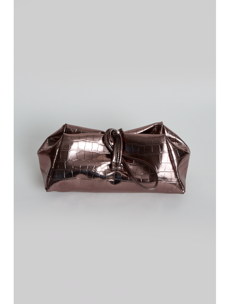 ELENA ATHANASIOU Croco Lunchbag Metal Grey Μεταλλικό Γκρι Κροκό Τσάντα Χειρός