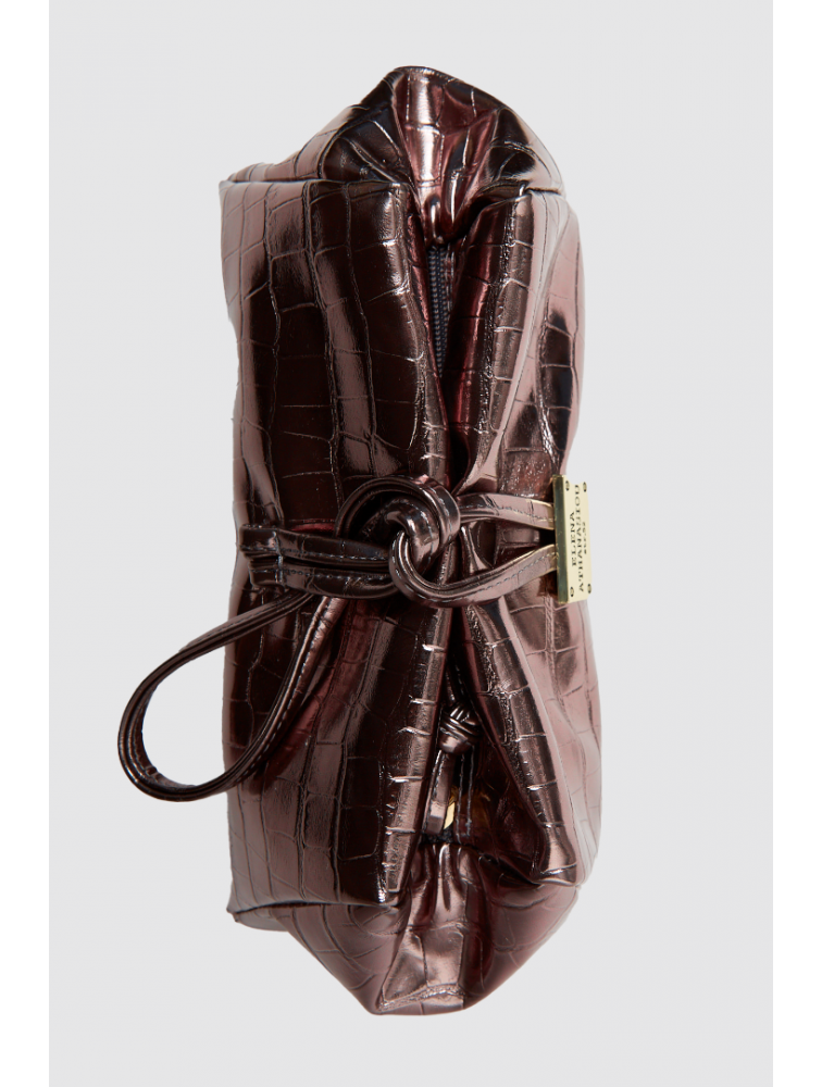 ELENA ATHANASIOU Croco Lunchbag Metal Grey Μεταλλικό Γκρι Κροκό Τσάντα Χειρός