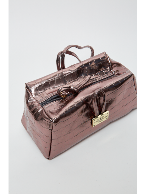ELENA ATHANASIOU Croco Lunchbag Metal Grey Μεταλλικό Γκρι Κροκό Τσάντα Χειρός