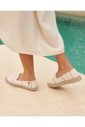 MANEBÌ Woven Canvas Flat Espadrilles Portofino Εκρού Εσπαντρίγιες με κόκκινες γραμμές