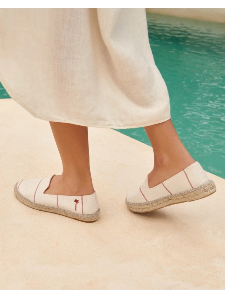MANEBÌ Woven Canvas Flat Espadrilles Portofino Εκρού Εσπαντρίγιες με κόκκινες γραμμές