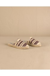 MANEBÌ Raffia Stripes Mules Yucatán Mules από ράφια  σε φυσικό χρώμα με καφέ ρίγες