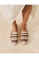 MANEBÌ Raffia Stripes Mules Yucatán Mules από ράφια  σε φυσικό χρώμα με καφέ ρίγες