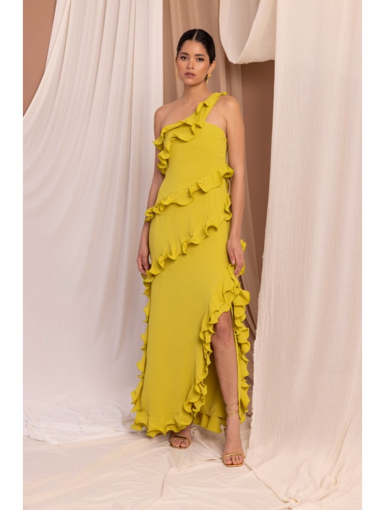 LA CHAINE Kymata Lime Dress Λάιμ Φόρεμα