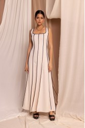 LA CHAINE Eros maxi ecru-black dress Μάξι φόρεμα εκρού- μαύρο