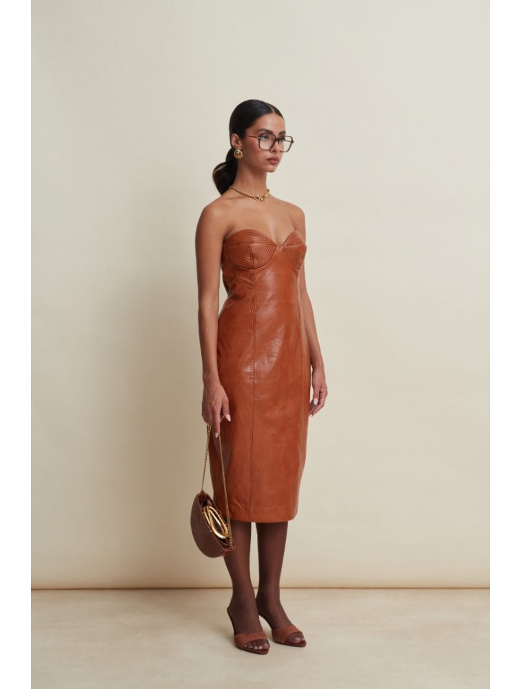 LA CHAINE Eclipse Midi Dress Cognac Ταμπά Μίντι Φόρεμα