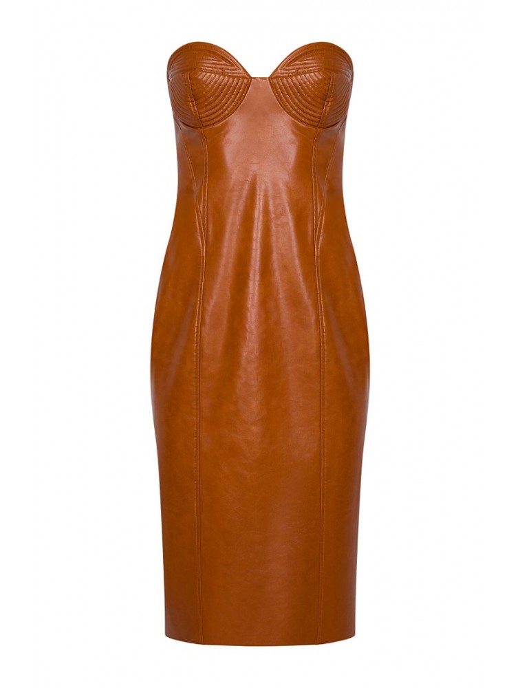 LA CHAINE Eclipse Midi Dress Cognac Ταμπά Μίντι Φόρεμα