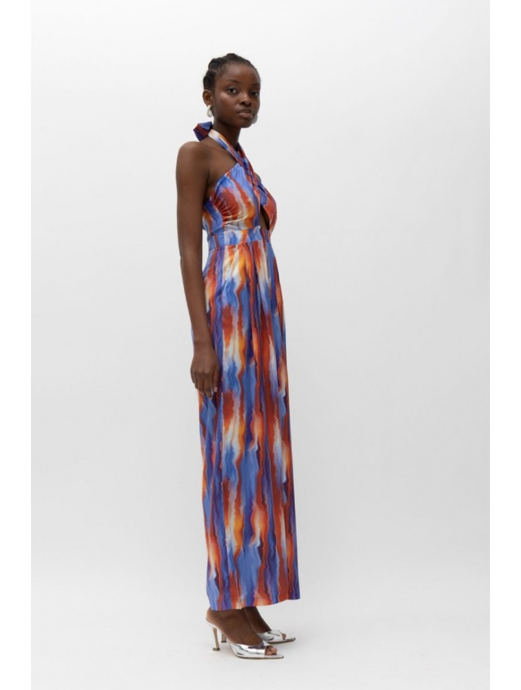 MALLORY THE LABEL Emely Blue Terracotta Jumpsuit Εμπριμέ Ολόσωμη Φόρμα