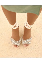MANEBÌ Organic Hemp with Crystals Crossed Wedges Espadrillas Εκρού γυναικείες εσπαντρίγιες με αστραφτερούς κρυστάλλους