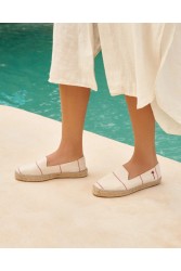 MANEBÌ Woven Canvas Flat Espadrilles Portofino Εκρού Εσπαντρίγιες με κόκκινες γραμμές