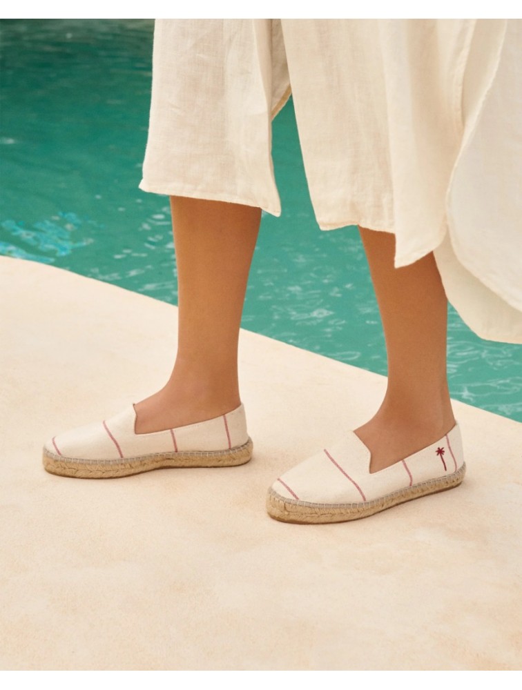 MANEBÌ Woven Canvas Flat Espadrilles Portofino Εκρού Εσπαντρίγιες με κόκκινες γραμμές