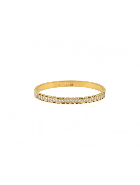 MÉRBABE 24K Edith Bangle Bracelet Gold Plated Steel with Zircon