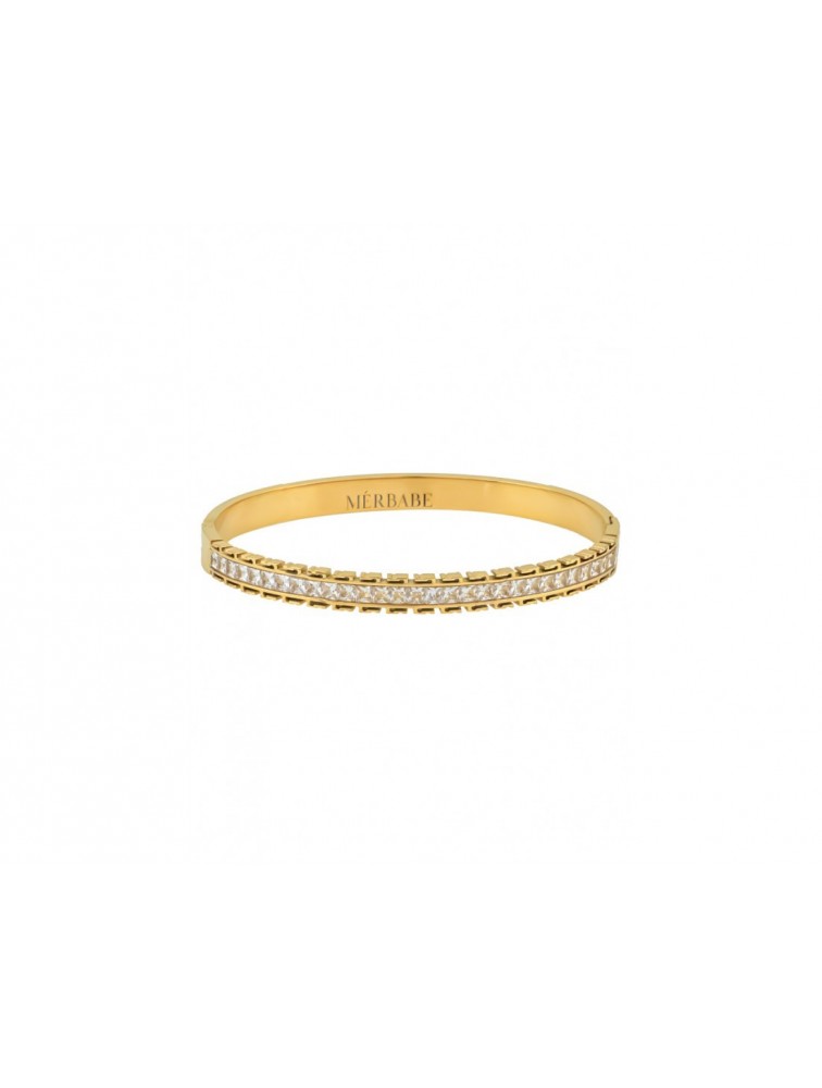 MÉRBABE 24K Edith Bangle Bracelet Χρυσό Βραχιόλι Από Επίχρυσο Ατσάλι με ζιργκόν