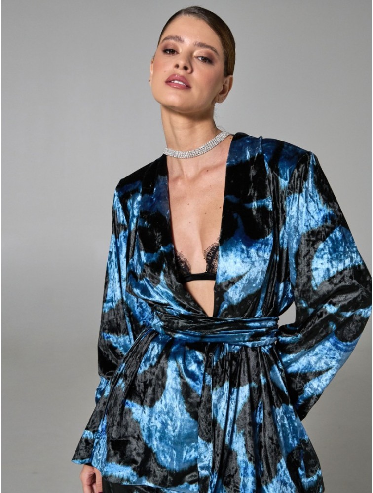 PROJECT SOMA Lirio Kimono Blue Velvet Βελούδινο Μπλε Κιμονό