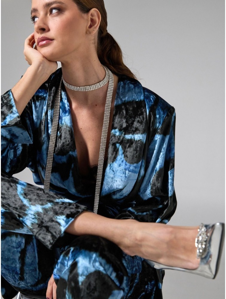 PROJECT SOMA Lirio Kimono Blue Velvet Βελούδινο Μπλε Κιμονό