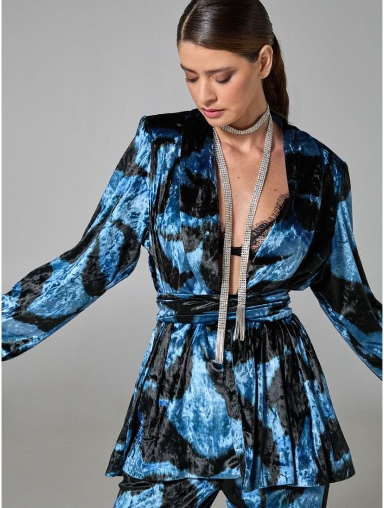 PROJECT SOMA Lirio Kimono Blue Velvet Βελούδινο Μπλε Κιμονό