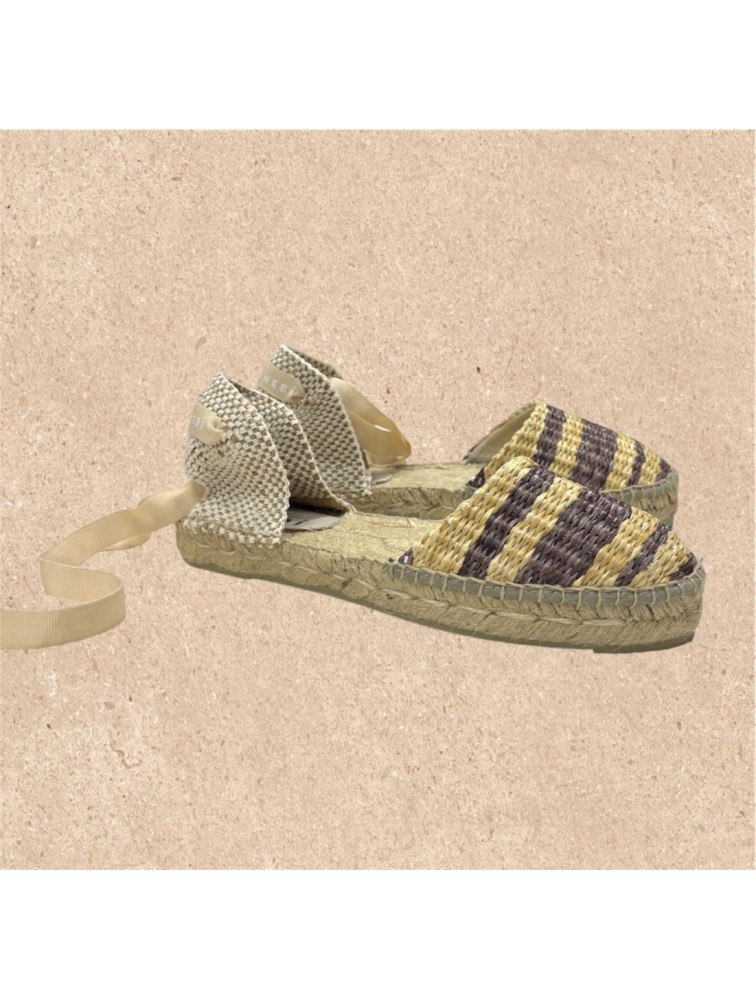 MANEBÌ Raffia Stripes Flat Espadrilles La Havana Ριγέ Εσπαντρίγιες