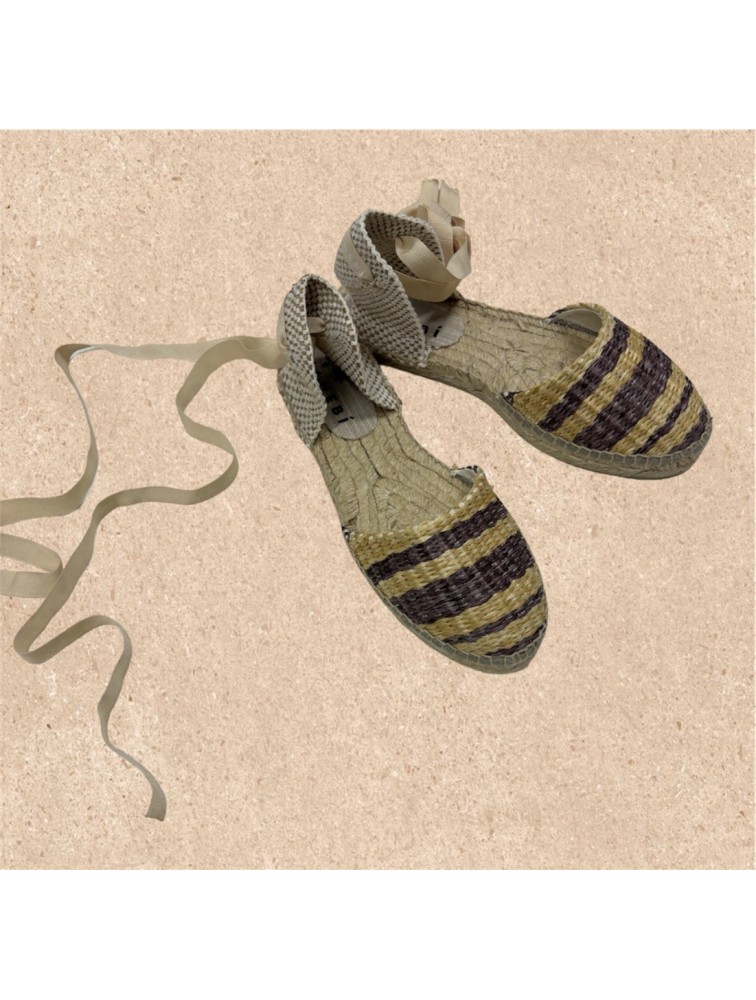 MANEBÌ Raffia Stripes Flat Espadrilles La Havana Ριγέ Εσπαντρίγιες