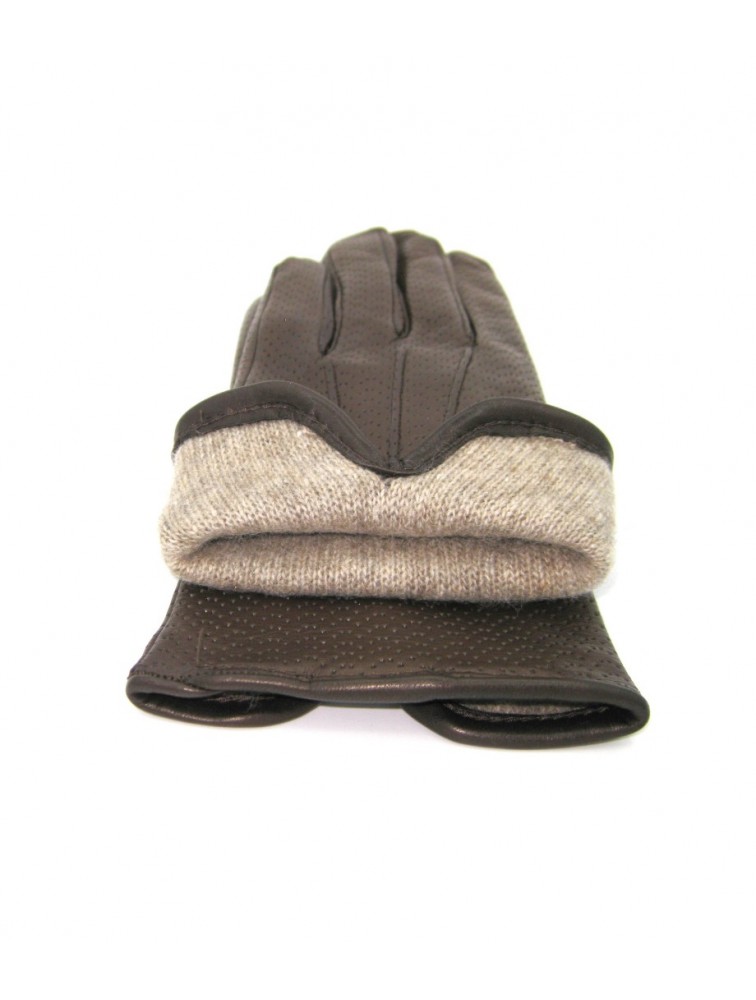 SERMONETA Nappa leather gloves cashmere lined Dark Brown Καφέ Δερμάτινα Γυναικεία Γάντια με επένδυση