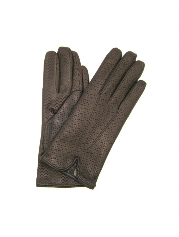SERMONETA Nappa leather gloves cashmere lined Dark Brown Καφέ Δερμάτινα Γυναικεία Γάντια με επένδυση