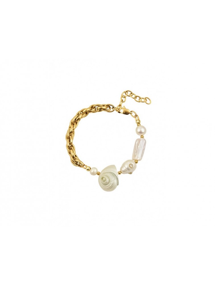 MÉRBABE 18K GENAYA Bracelet Βραχιόλι Από 18K  Επίχρυσο Ατσάλι με Φυσικά Μαργαριτάρια