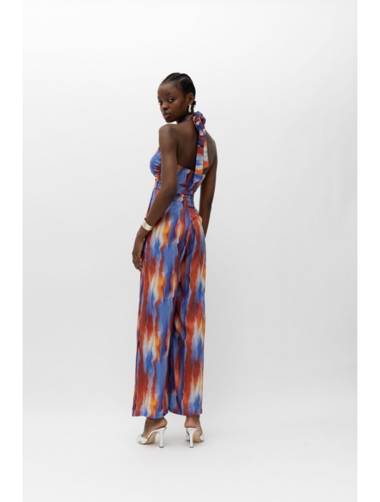 MALLORY THE LABEL Emely Blue Terracotta Jumpsuit Εμπριμέ Ολόσωμη Φόρμα