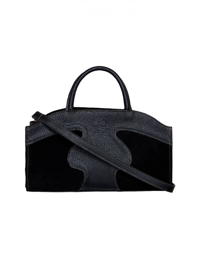LA CHAINE Cynthia Mini Black Μαύρη Δερμάτινη Τσάντα
