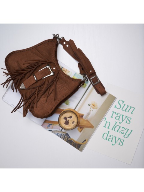 INDIVIDUAL Aerials Chocolate Leather Women's Shoulder Bag With Nickel Buckle
