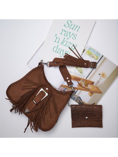 INDIVIDUAL Aerials Chocolate Leather Women's Shoulder Bag With Nickel Buckle