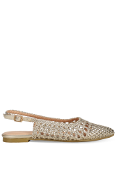 MIGATO Χρυσές Γυναικείες Πλεκτές Slingback Μπαλαρίνες