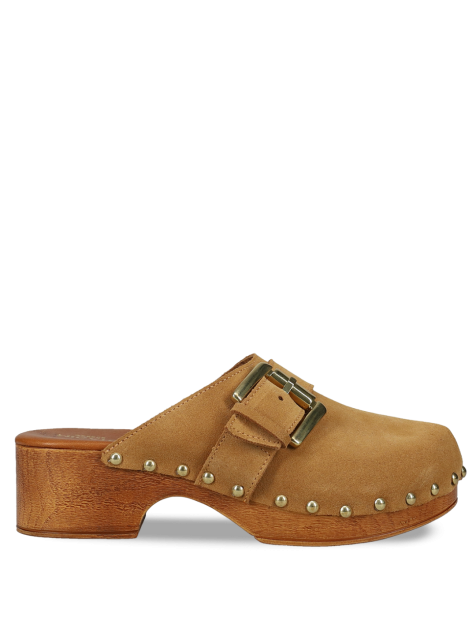 MIGATO Μπεζ Δερμάτινα Γυναικεία Clogs