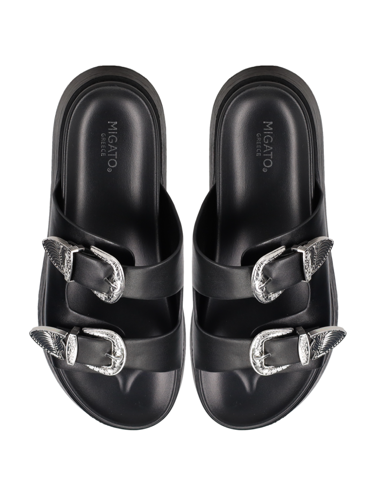 MIGATO Black Women's Flatforms With Buckles