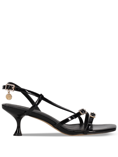 MIGATO Women's Black Patent Leather Sandals With Buckles