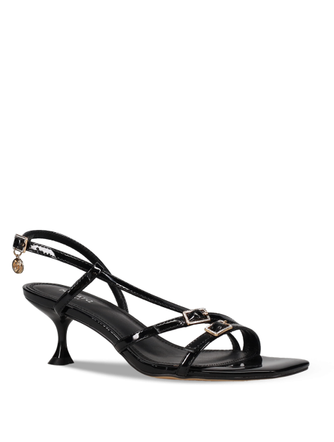 MIGATO Women's Black Patent Leather Sandals With Buckles