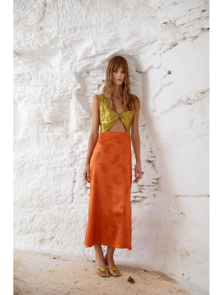 NIDODILEDA Noor Dress Lime And Burnt Orange