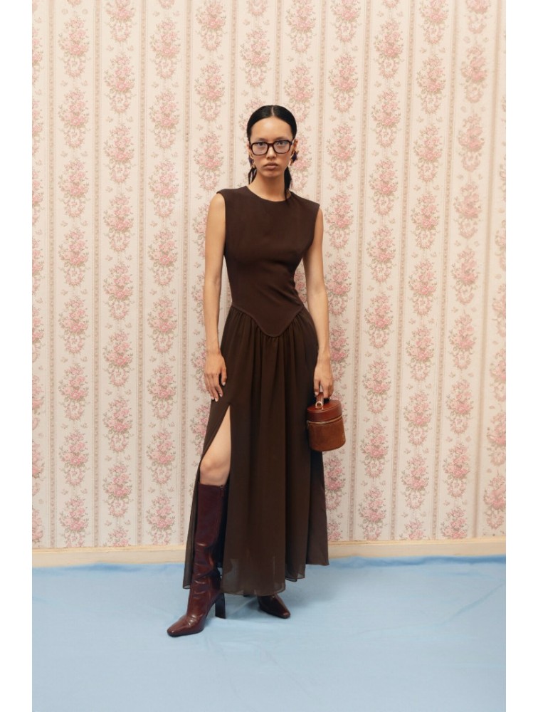 LA CHAINE Drape Dress Brown Καφέ Φόρεμα