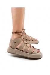 'ESIOT AMMOURA Sand Premium Suede Σουέντ Γυναικεία Σανδάλια Στο Χρώμα Της Άμμου