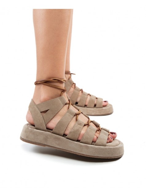 'ESIOT AMMOURA Sand Premium Suede Σουέντ Γυναικεία Σανδάλια Στο Χρώμα Της Άμμου