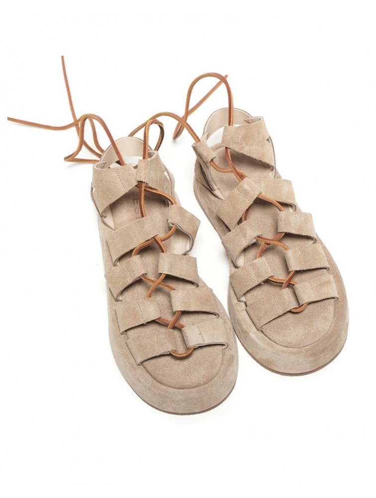 'ESIOT AMMOURA Sand Premium Suede Σουέντ Γυναικεία Σανδάλια Στο Χρώμα Της Άμμου