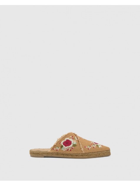 ETRO x CASTAÑER Μπεζ Χειροποίητα Δερμάτινα Γυναικεία Mules Εσπαντρίγιες Με Φλοράλ Κέντημα