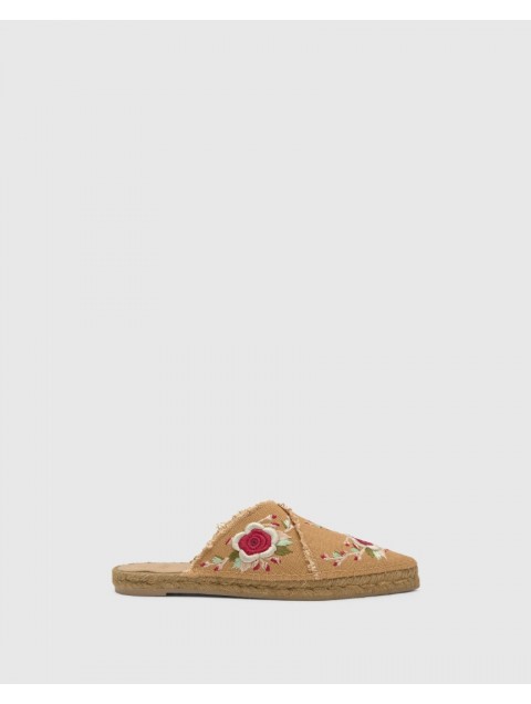 ETRO x CASTAÑER Beige Handmade Leather Women's Mules Espadrilles With Floral Embroidery