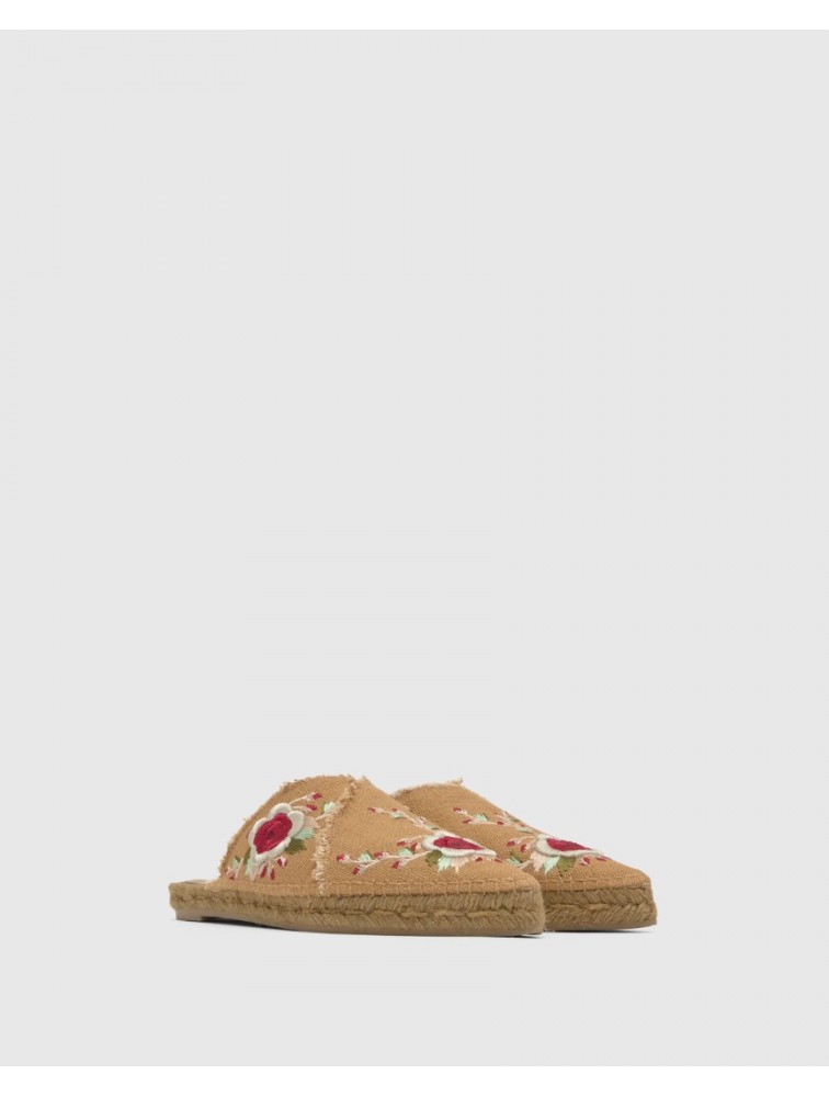 ETRO x CASTAÑER Μπεζ Χειροποίητα Δερμάτινα Γυναικεία Mules Εσπαντρίγιες Με Φλοράλ Κέντημα